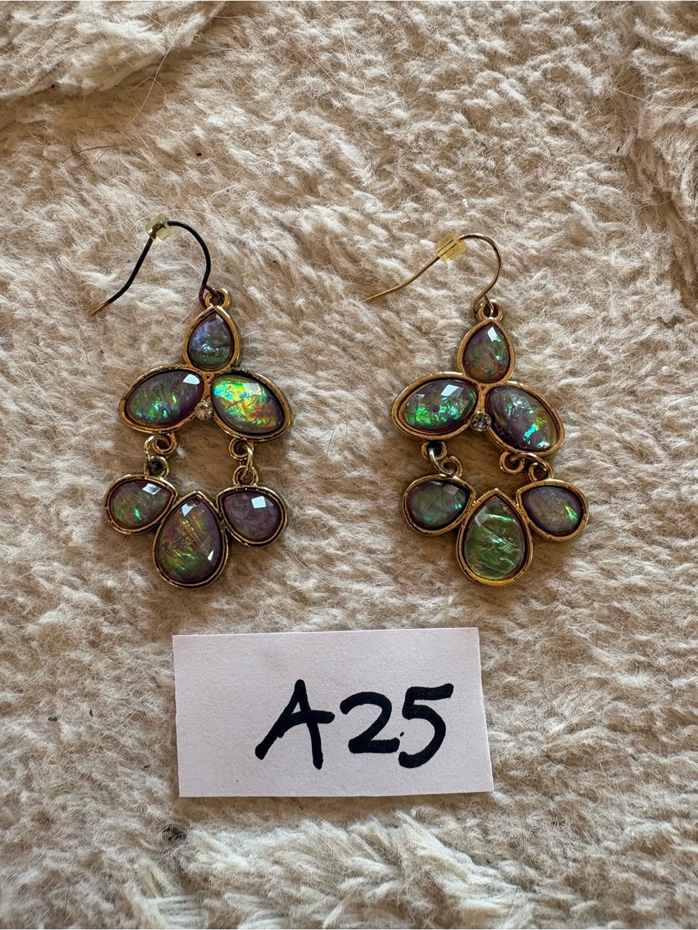 Gold-Tone Iridescent Green Teardrop Dangle Earrings